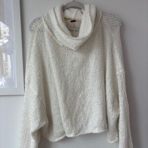 Free People White Knit Cowl-Neck Sweater